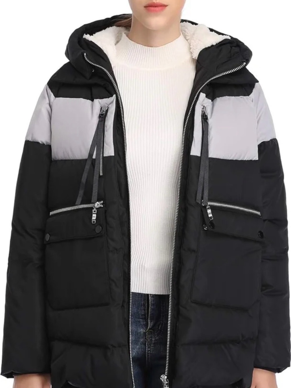 FADSHOW Orange & Black Puffer Jacket with Sherpa Lining m medium new